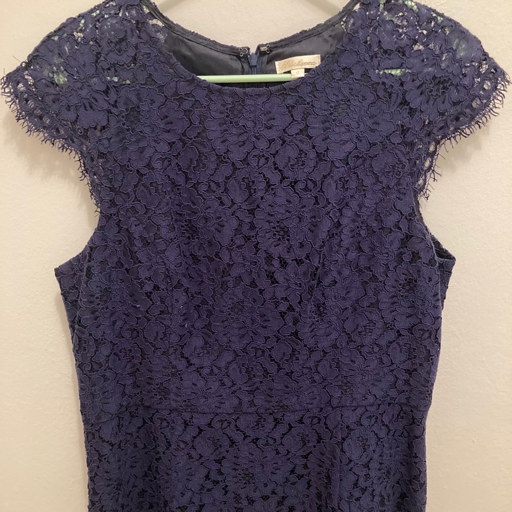 Blue Shoshanna lace Lola cocktail dress.